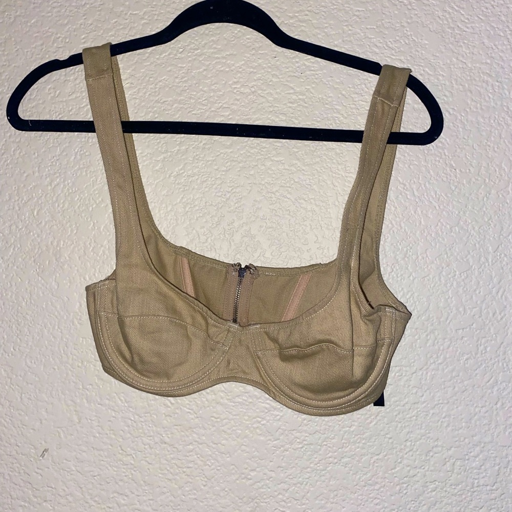 White Fox Boutique tan Crop top with zipper in back